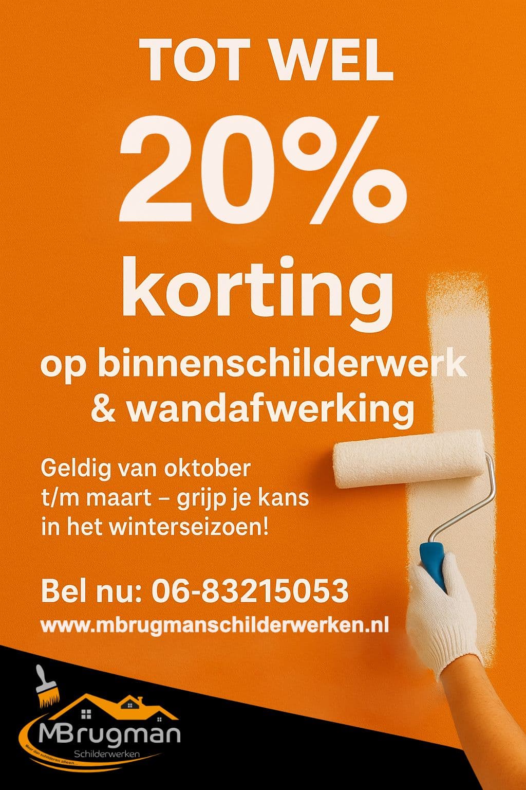 Flyer 20% korting op binnenschilderwerken MBrugman Schilderwerken Beek